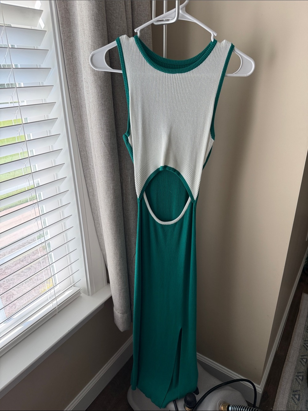 Amazon midi tummy Dress in dark Teal and white with side slit